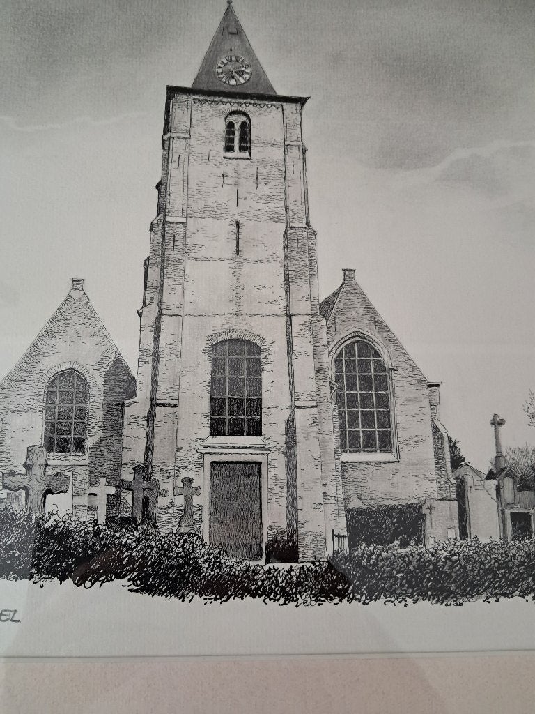 Kunstwerk, wijlen NOLLE VERSYP, Antiquités & Art, Art | Peinture | Classique, Encadré, Enlèvement, Dessin, Paysage urbain / rural