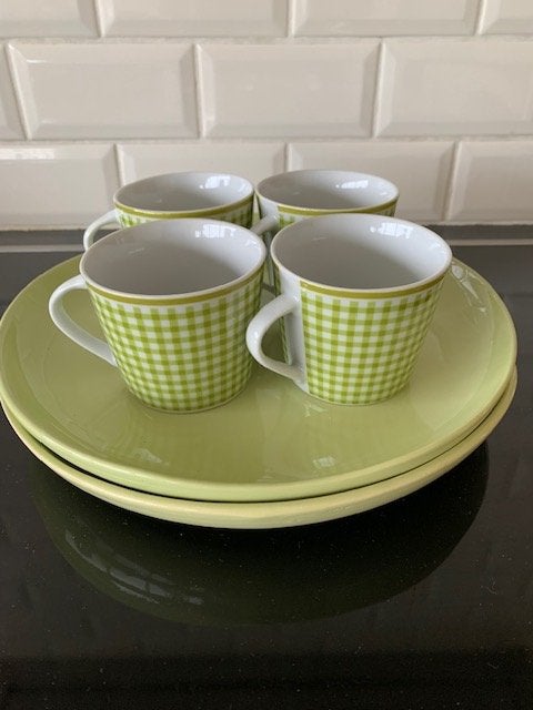 Set groene kopjes en bordjes (8-delig)- nieuwstaat, Ophalen, Nieuw