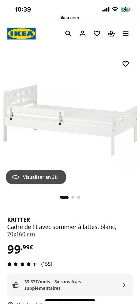 Lit et matelas enfant IKEA, 70 à 85 cm, Utilisé, 140 à 160 cm, Enlèvement