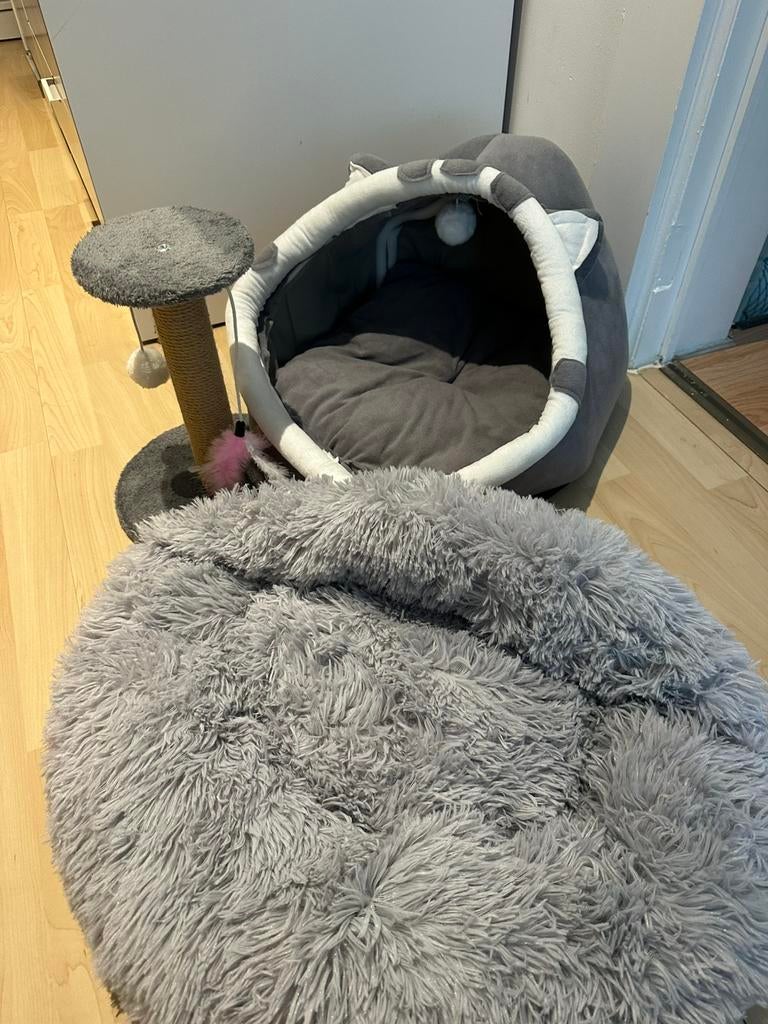 Lot objets pour chat panier lit + griffoir, Enlèvement, Comme neuf