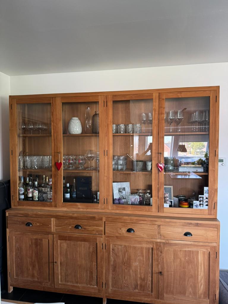Vitrine kast teak, Huis en Inrichting, Kasten | Buffetkasten, Ophalen, Landelijk modern, 200 cm of meer, Teakhout