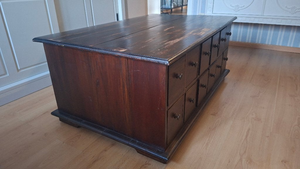Houten salontafel met 24 lades, Huis en Inrichting, Tafels | Salontafels, Ophalen, Gebruikt