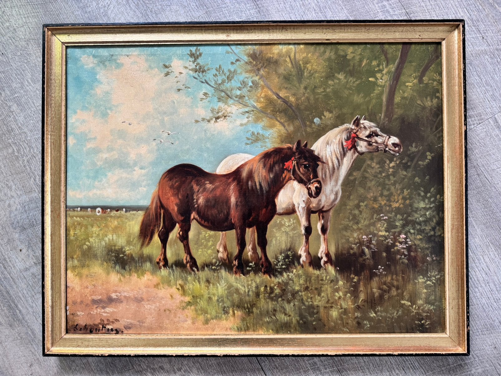 Paul Schouten peignant des chevaux, Antiquités & Art, Enlèvement ou Envoi, Peinture à l'huile, Animaux, Signé