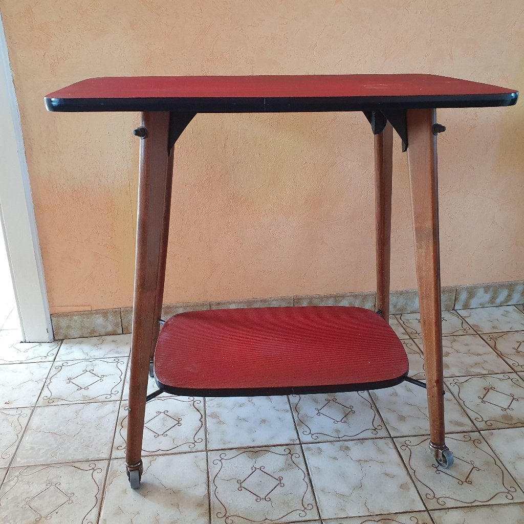 Desserte / table TV vintage sur roulettes pieds en bois, Enlèvement