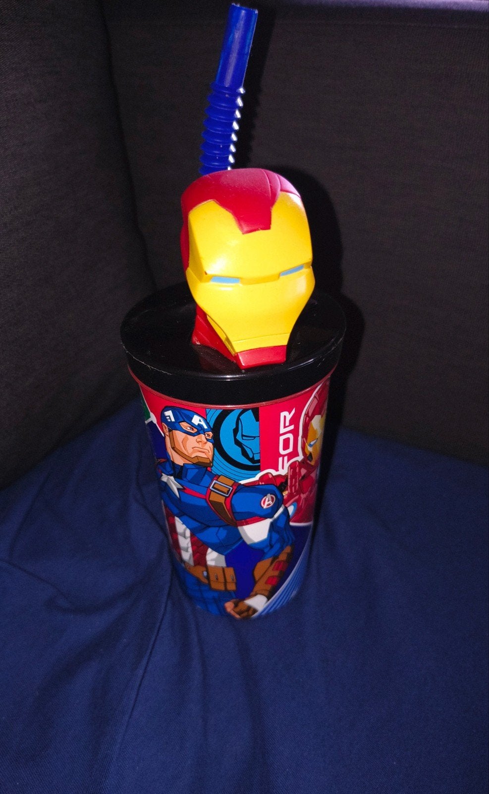 Marvel Avengers Drinkbeker+ rietje met Iron Man hoofd, Ophalen of Verzenden, Zo goed als nieuw, Frisdrankglas