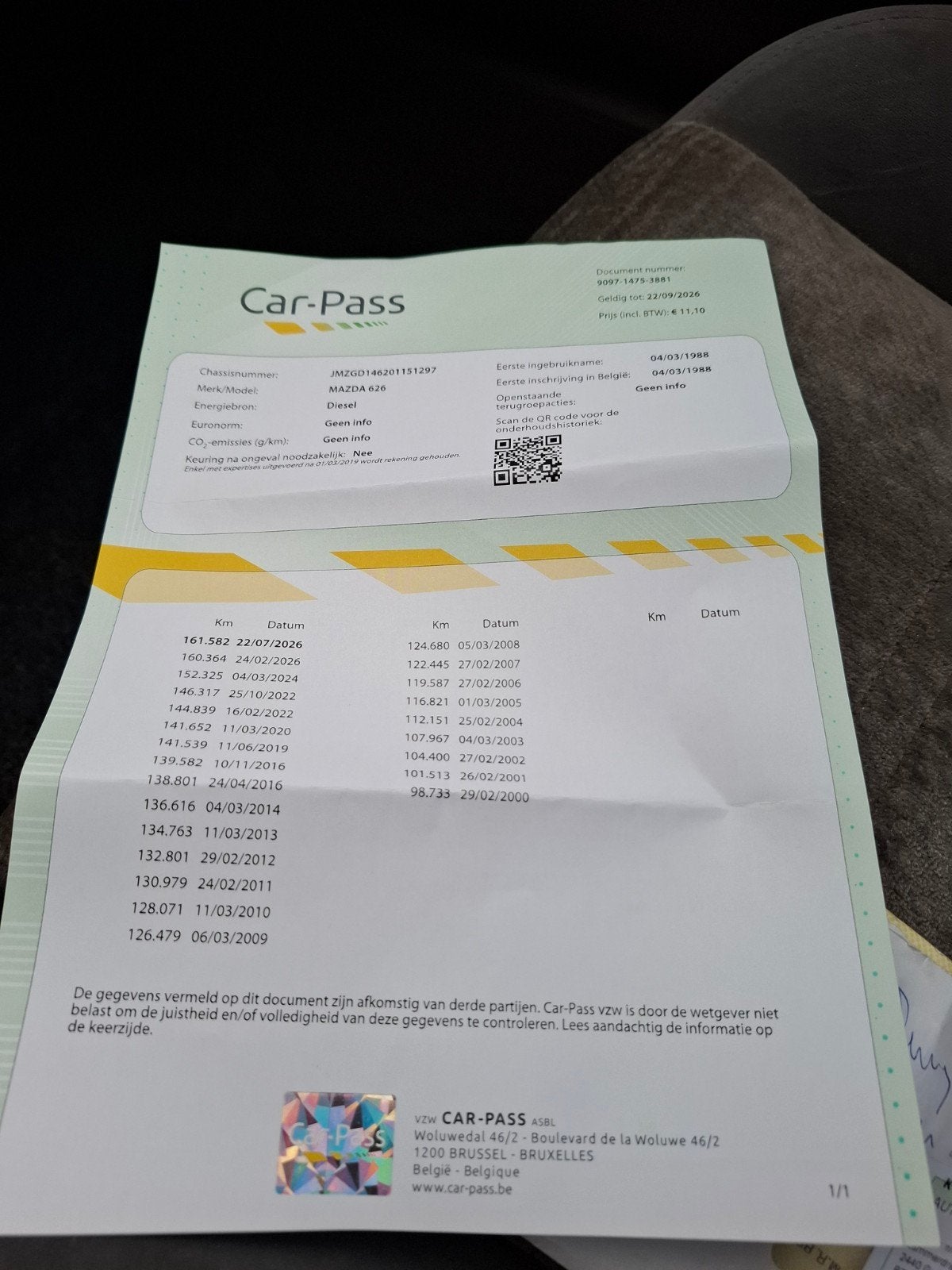 Oldtimer MAZDA 626 GLX 2.0 D1ste eig 162000 km carpass, Argent ou Gris, Boîte manuelle, 5 portes, Particulier