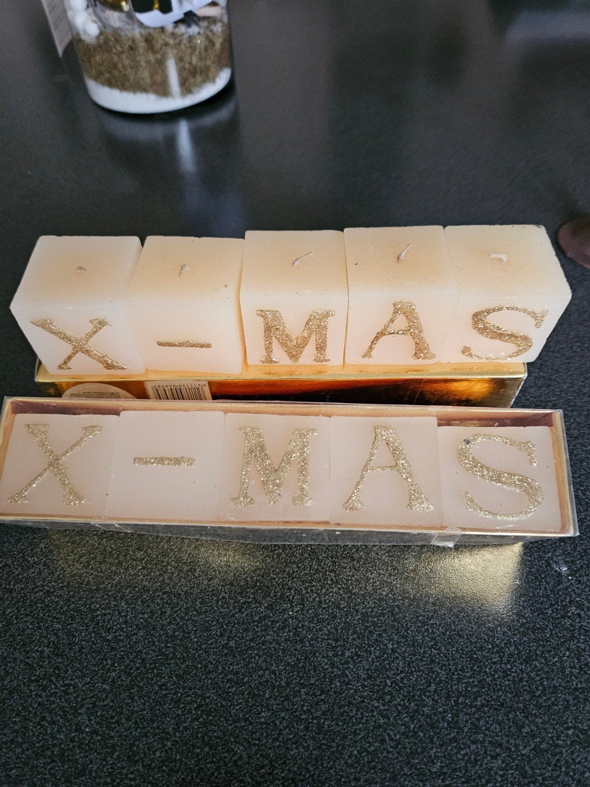 Setje kerstkaarsjes met gouden glitterletters, Ophalen of Verzenden