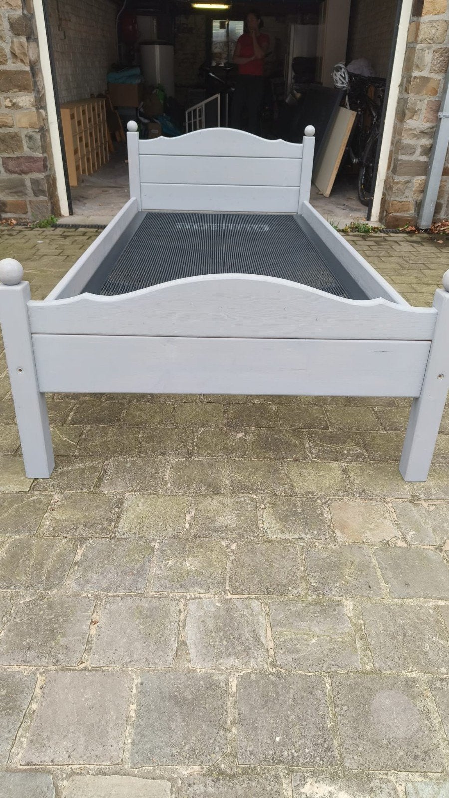 Grenen houten 1 persoonsbed., Huis en Inrichting, Slaapkamer | Bedden, Ophalen, Gebruikt, 90 cm, Eenpersoons