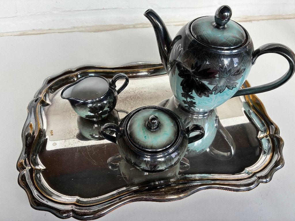 Theeservies Bavaria Jaeger & co op verzilverd blaadje, Antiek en Kunst, Ophalen
