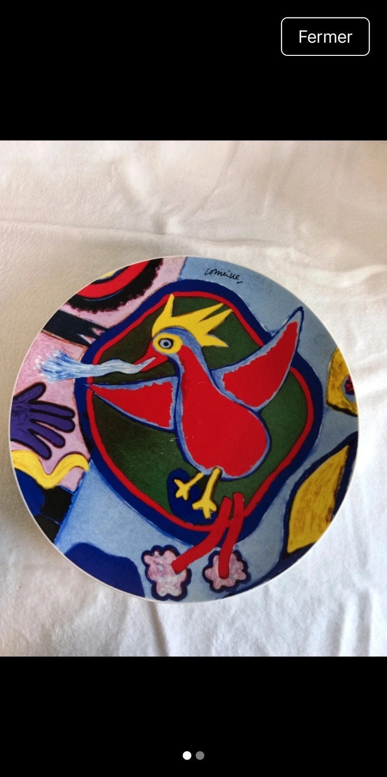 Assiette dessin de Corneille "l oiseaux de feu"#COBRA#, Enlèvement ou Envoi, Comme neuf, Autres marques
