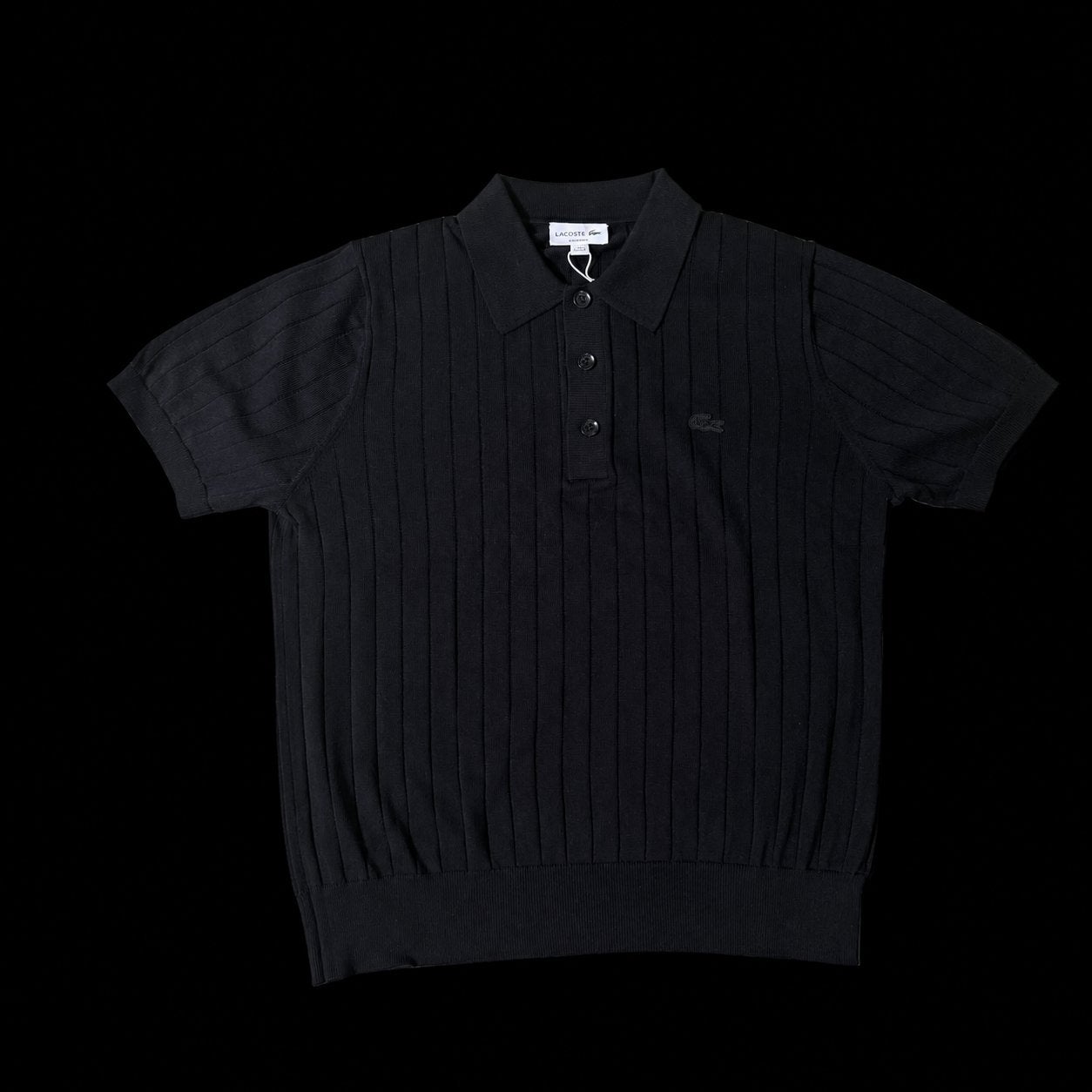 Polo Lacoste en maille côtelé, Ophalen of Verzenden, Nieuw, Maat 48/50 (M), Zwart