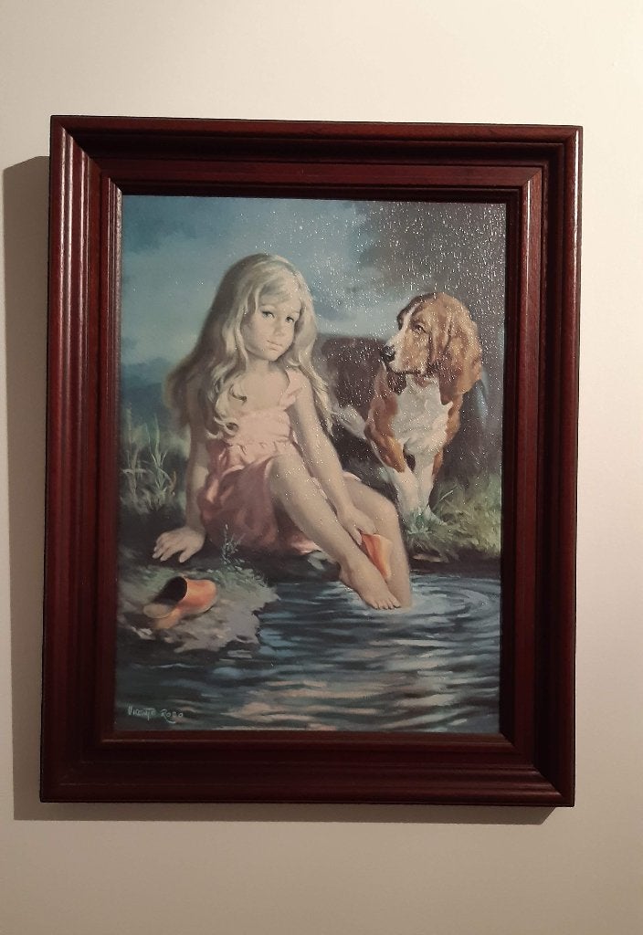 Romantische canvasprint in houten kader, Landelijk, Ophalen of Verzenden, Zo goed als nieuw, Schilderij