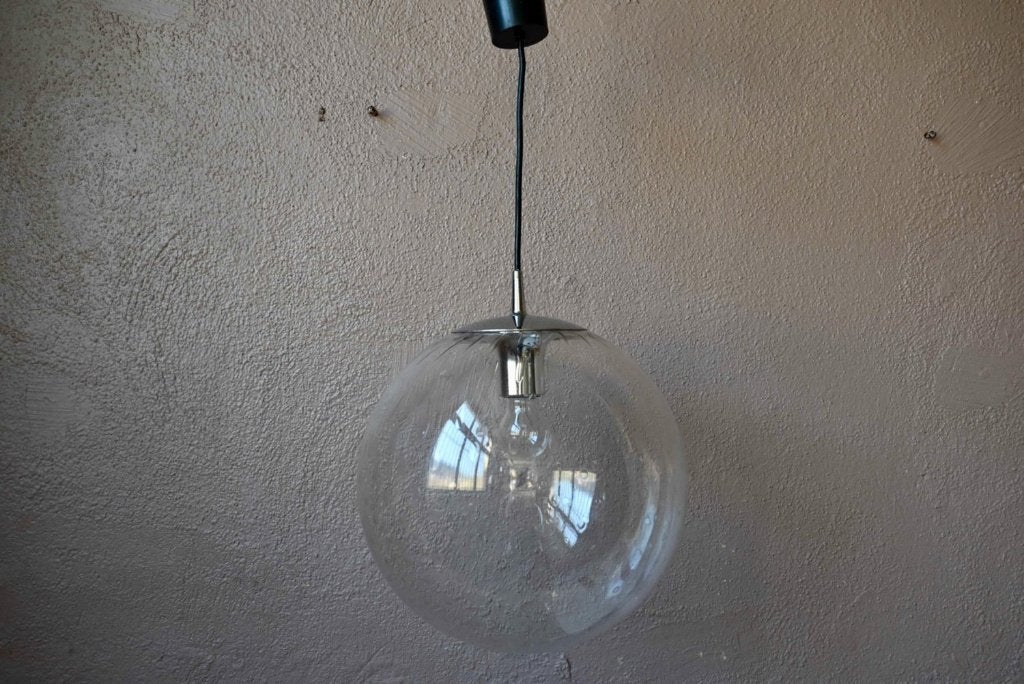 Suspension globe verre bullé Raak Amsterdam Space Age 1968, Autres culots, Verre, Vintage, Comme neuf
