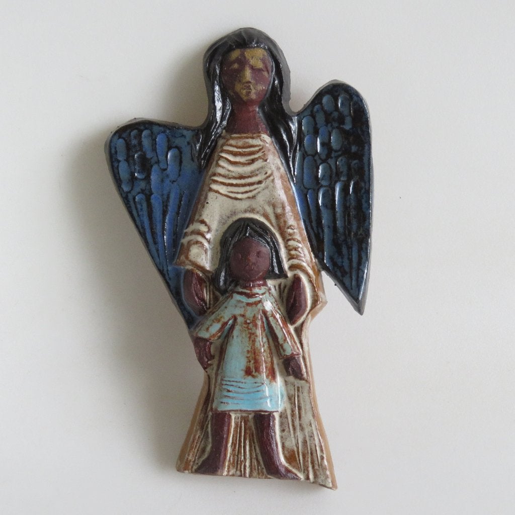 Ange en céramique vintage avec enfant Perignem, Antiquités & Art, Enlèvement ou Envoi