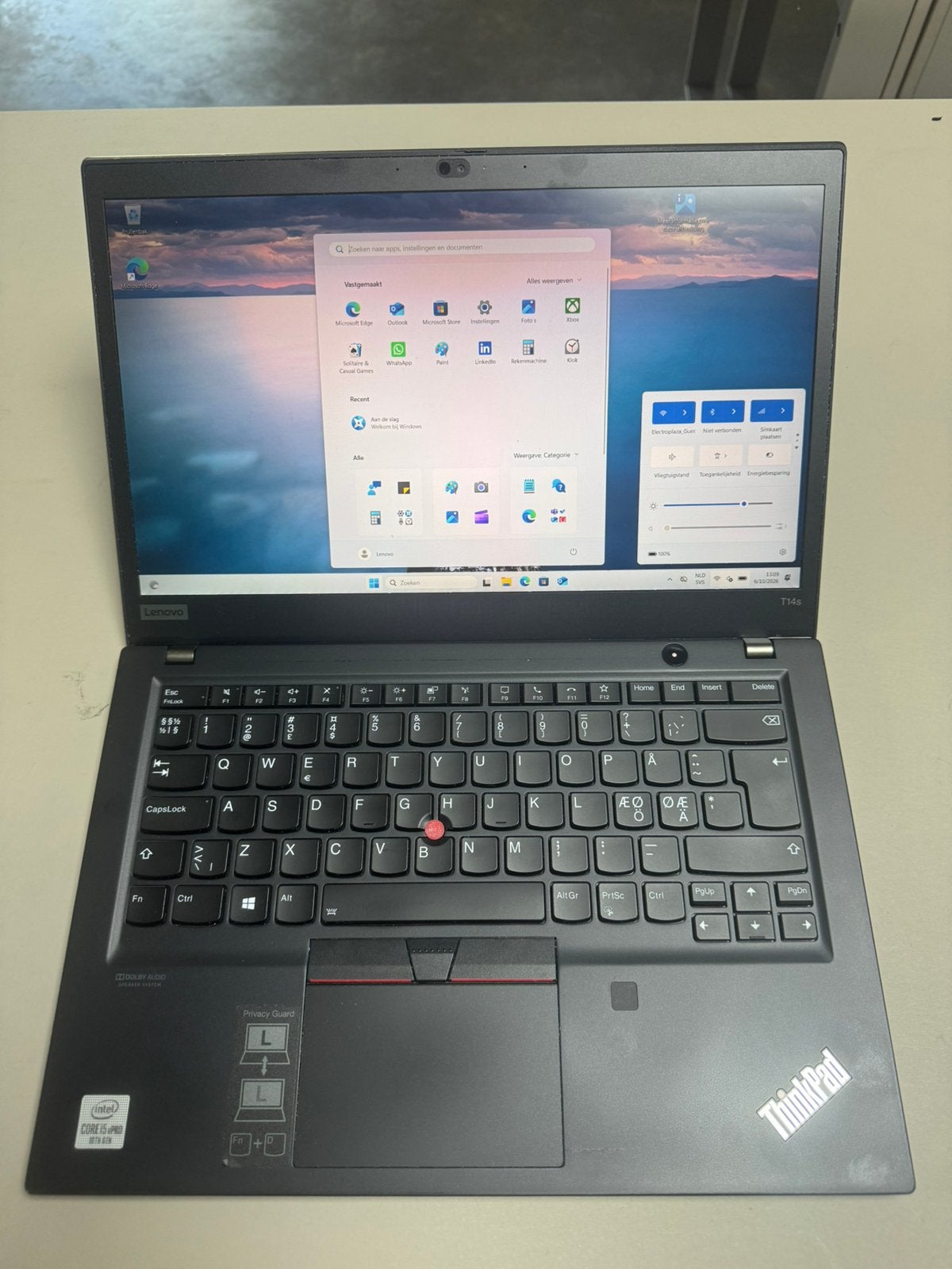 Lenovo ThinkPad T14s G1 core i5-10th 16GB, 512GB ssd, touch, 2 tot 3 Ghz, Qwerty, Ophalen of Verzenden, Zo goed als nieuw