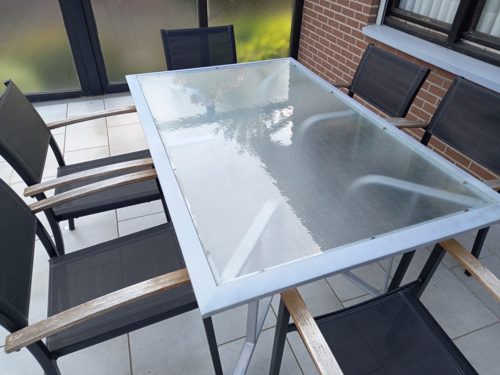 Tuintafel met stoelen, tuinset 6 personen, Ophalen, Gebruikt, 6 zitplaatsen, Aluminium