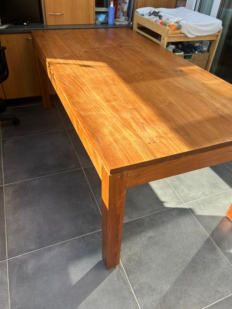 Table à manger en teck, Teck, 150 à 200 cm, Cinq personnes ou plus, Comme neuf