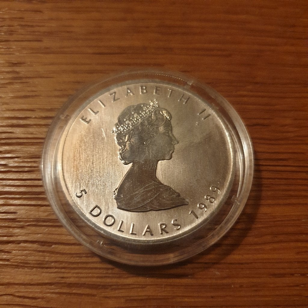 1 oz zilveren maple leaf 1989, Postzegels en Munten, Verzenden, Zilver