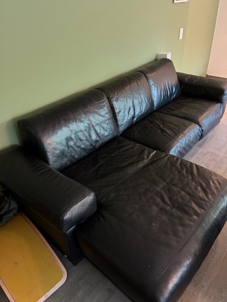 Canapé Bank Leer, Ophalen, 250 tot 300 cm, Gebruikt, Hoekbank