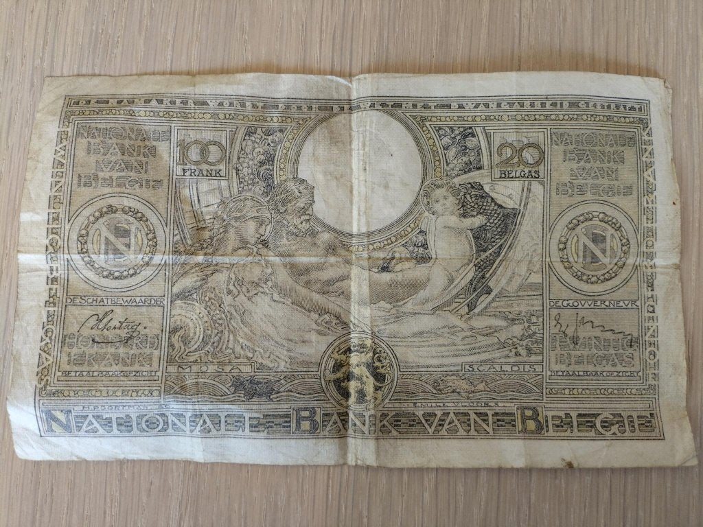 Geld : Oud briefje van 20 belgas - 100 frank - jaar 1938, Ophalen