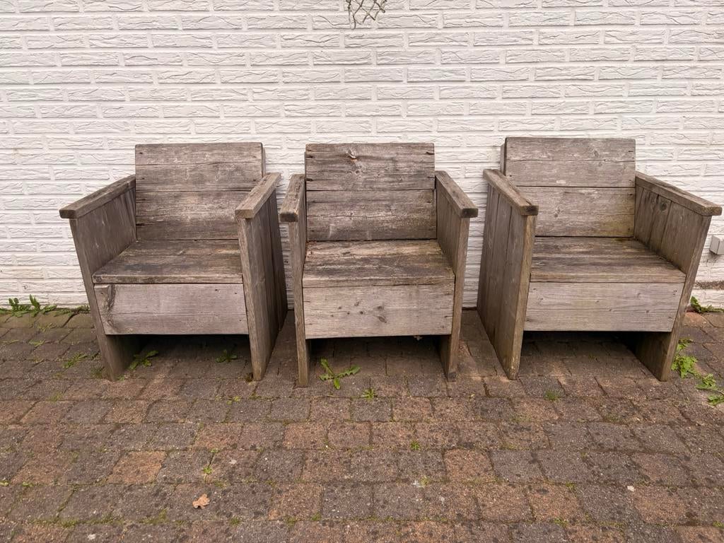 Steigerhouten tuinstoelen - 3 stuks, Ophalen, Gebruikt
