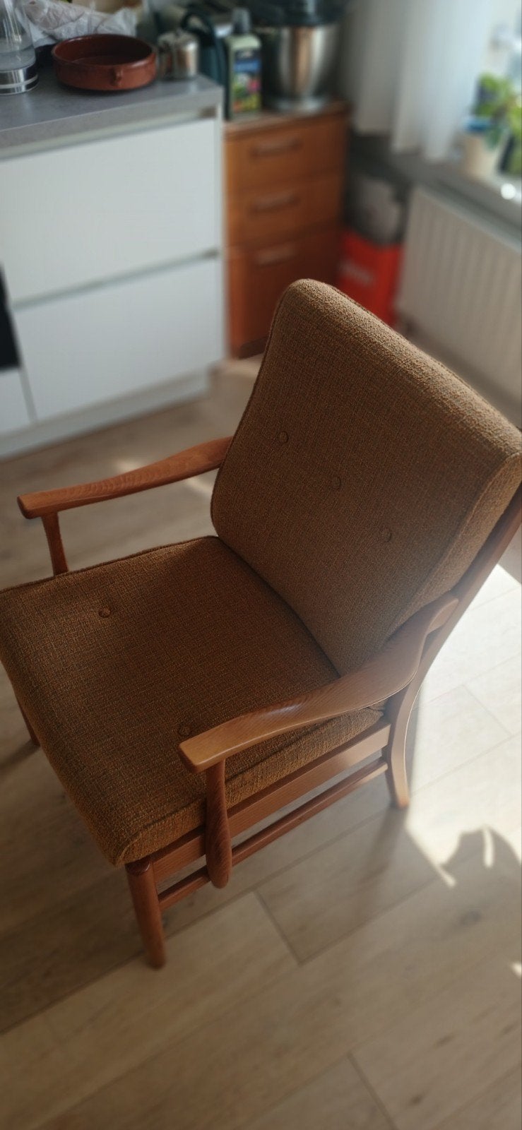 Vintage Fauteuil met oranje bekleding, Huis en Inrichting, Fauteuils, Ophalen