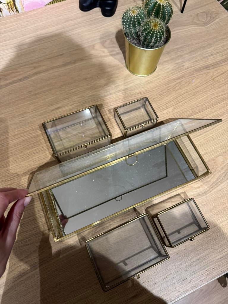 Set van 5 glazen kistjes met goud, Ophalen of Verzenden, Zo goed als nieuw, Goud