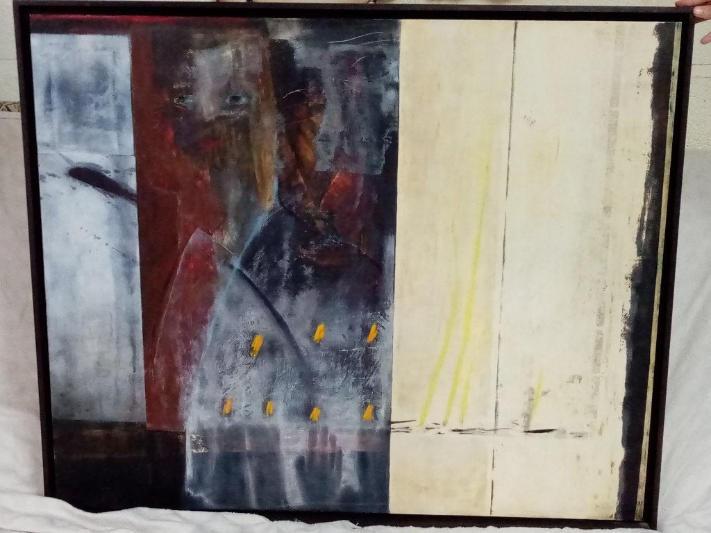 Œuvre d’Hélène Laflamme sur bois (104 x 87cm), Ophalen, Hout, Ingelijst, Abstract