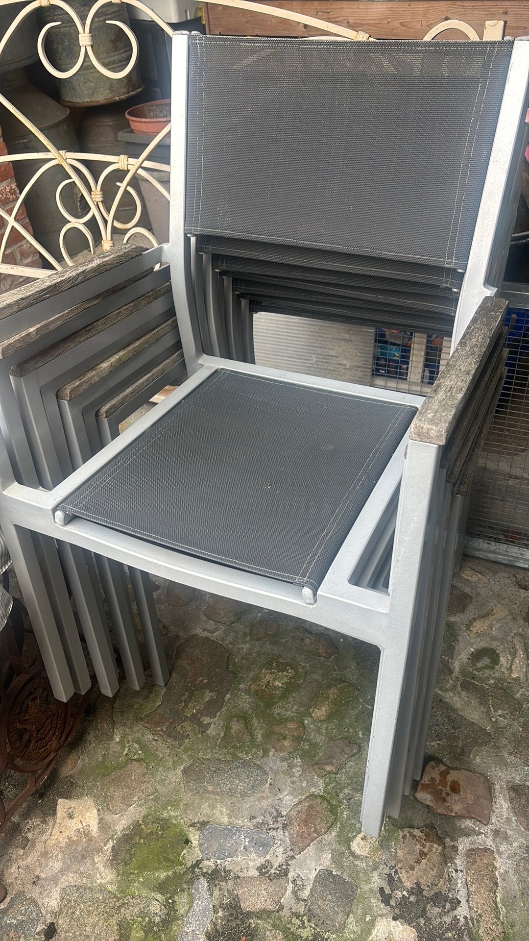 Set van 8 terrasstoelen ( op te frissen ), Ophalen, Gebruikt