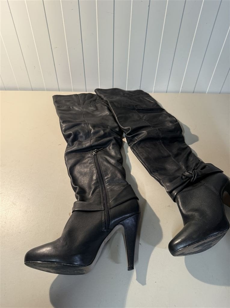 River Island Echtleren Hoge Stiletto Laarzen - Zwart - maat, Enlèvement ou Envoi, Comme neuf, Noir