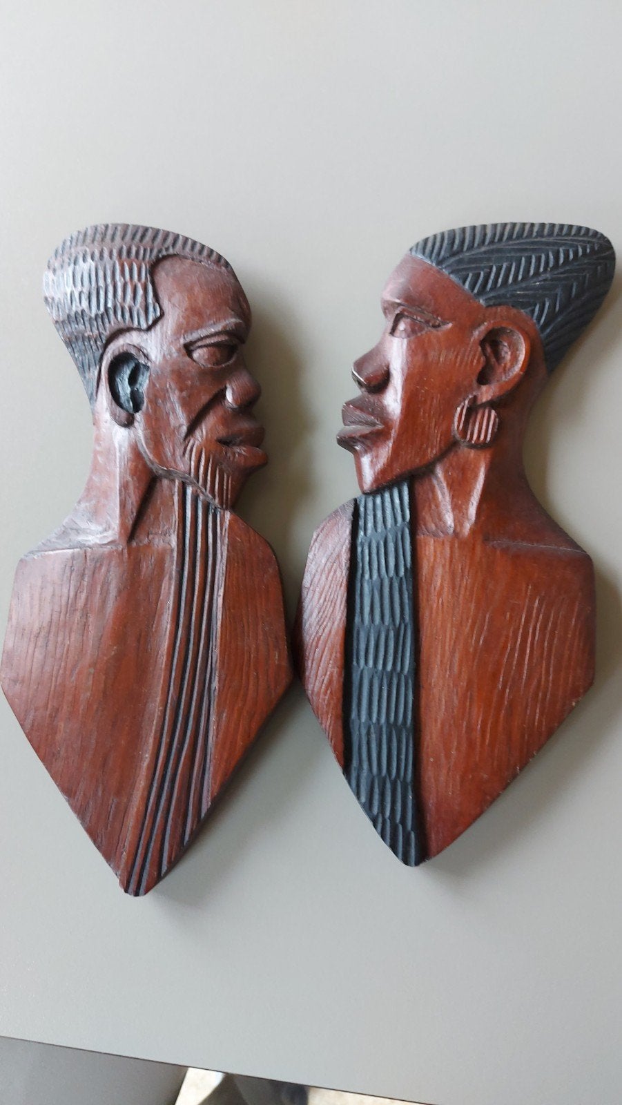 handgesneden Afrikaanse houten bustes, Ophalen, Wanddecoratie