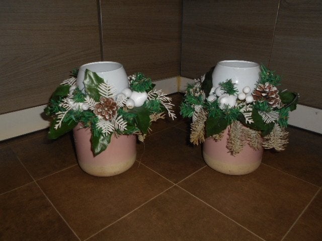 2 kerstpotten met krans en theelicht, Ophalen of Verzenden, Zo goed als nieuw