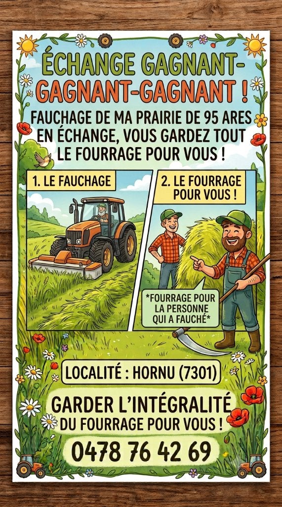 Fourrage a donner contre coupe, Articles professionnels, Agriculture | Outils, Enlèvement