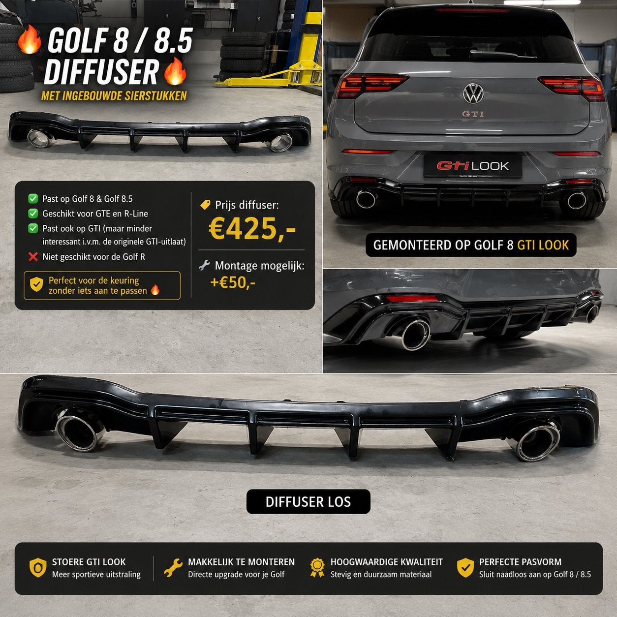 Golf 8 / 8.5 gti diffuser met ingebouwde sierstukken, Autos : Divers, Tuning & Styling, Enlèvement ou Envoi
