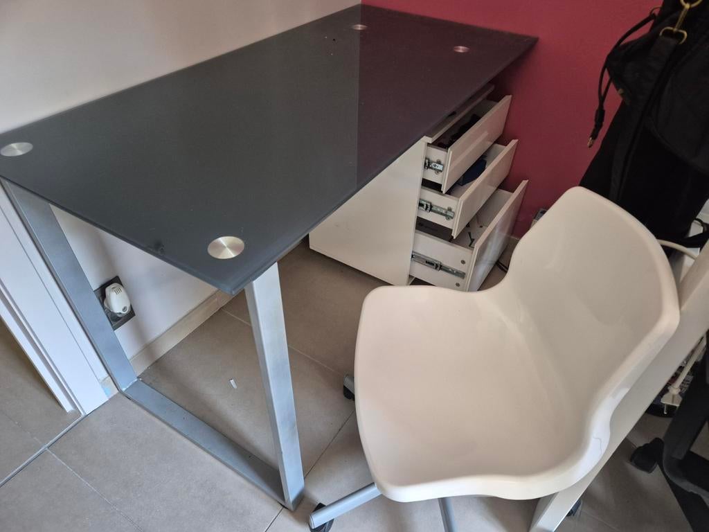 Bureau, Enlèvement, Blanc, Verre