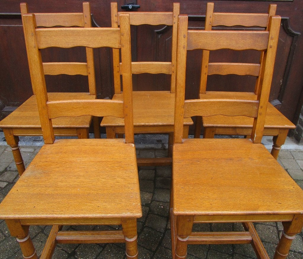 5 stevige eiken stoelen, Enlèvement, Utilisé, Brun, Bois