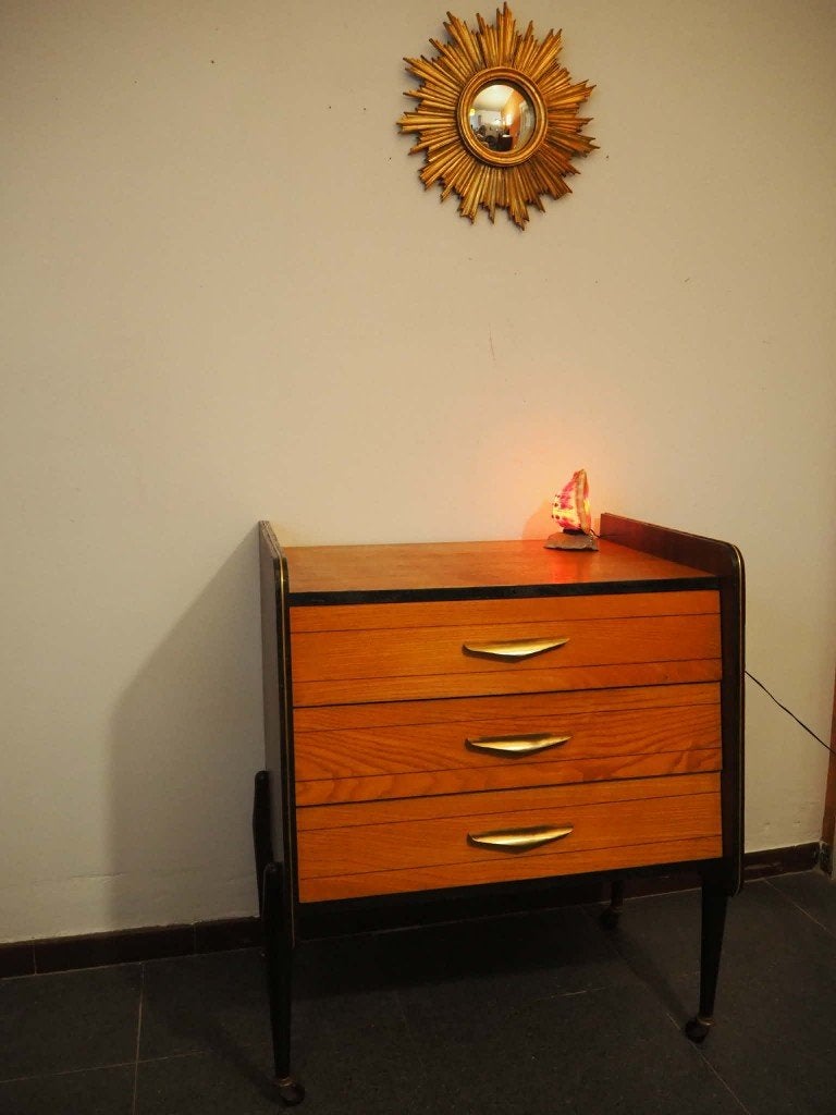 Mid-century chest of drawers, rockabilly from the 1960s, Ophalen, 50 tot 100 cm, Zo goed als nieuw, 3 of 4 laden