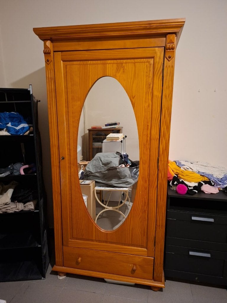 Armoire à vêtements en bois avec tiroir et miroir, Enlèvement, Utilisé, Bois, Avec tiroir(s)