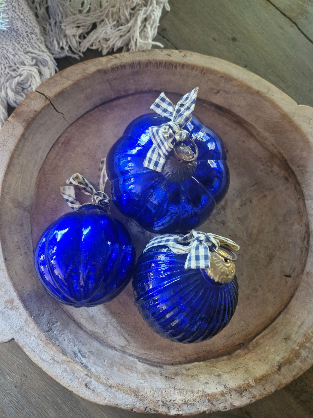 3 boules de Noël indiennes vintage en verre - bleu cobalt -, Enlèvement