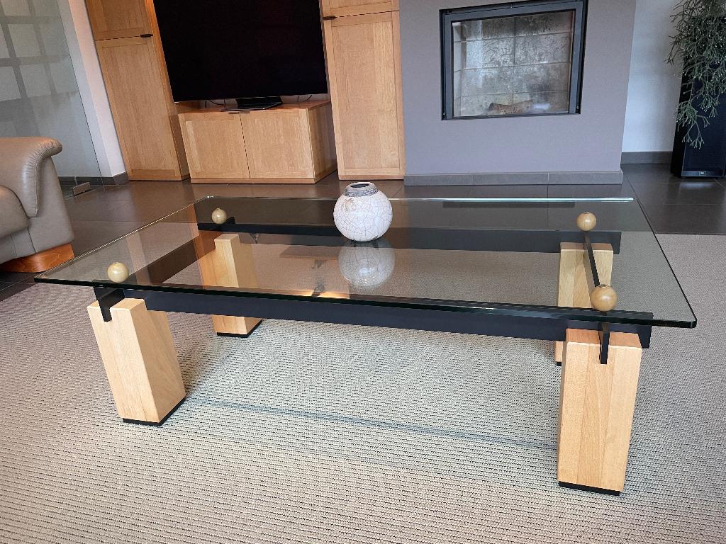 Table basse design avec plateau en verre flottant, Maison & Meubles, Tables | Tables de salon, Enlèvement, Comme neuf, Rectangulaire