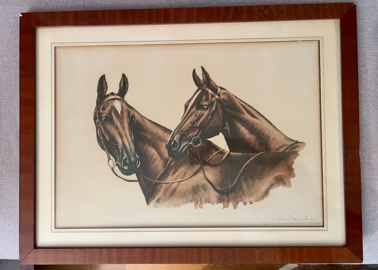 Gravure/Lithographie ‘Deux chevaux’—Léon Danchin (1887-1938), Signé, Enlèvement, Dessin, Animaux
