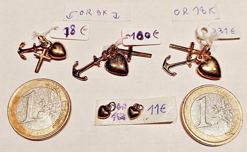 Pendentif "Foi, espérance et charité" / coeur or 18K/9K NEUF, Bijoux, Sacs & Beauté, Neuf, Or, Cœur, Jaune