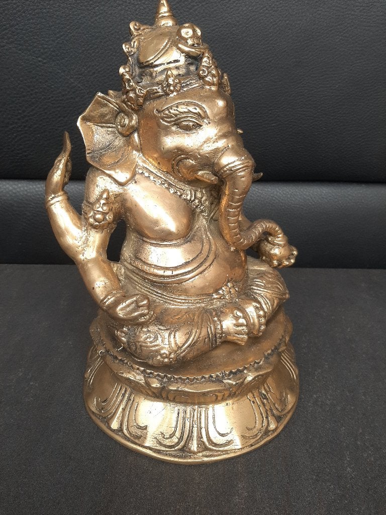 Statue de Ganesh en bronze dans le style Indonésien/Barong, Antiquités & Art, Bronze, Or, Indonésie, 27 cm