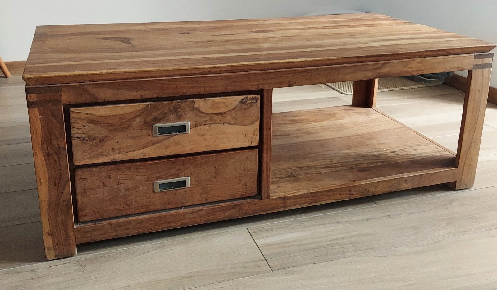 Salontafel massief teak., Ophalen, 100 tot 150 cm, Teakhout, Zo goed als nieuw