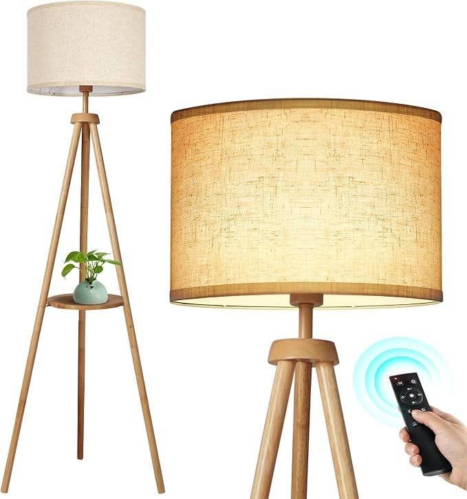 Lampadaire LED Design avec Tablette Bois & Télécommande, Neuf, Bois, Enlèvement ou Envoi, 150 à 200 cm