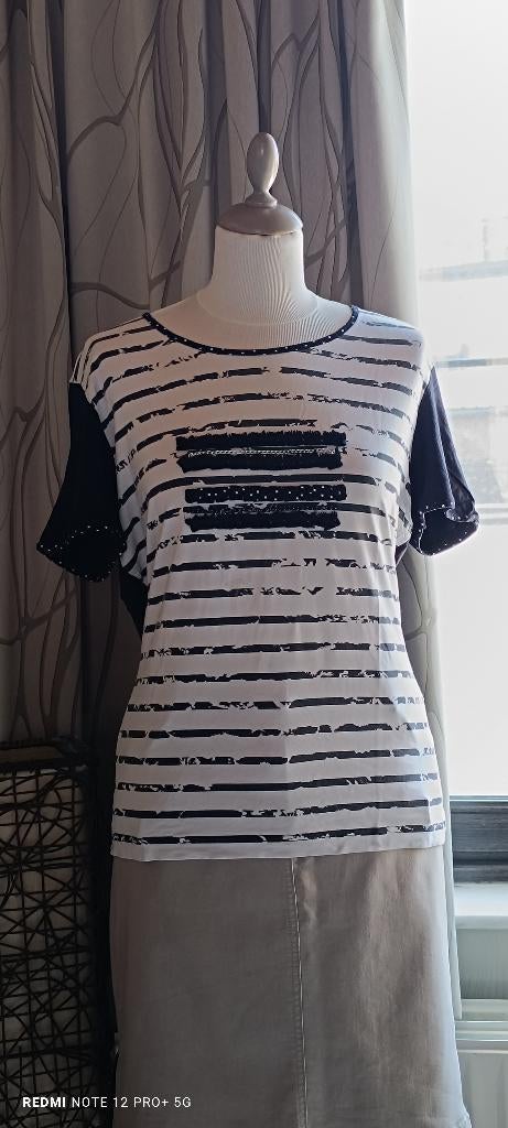 Tee-shirt noir, blanc, T.L. Gerry Weber. 👕, Taille 42/44 (L), Manches courtes, Enlèvement ou Envoi, Comme neuf