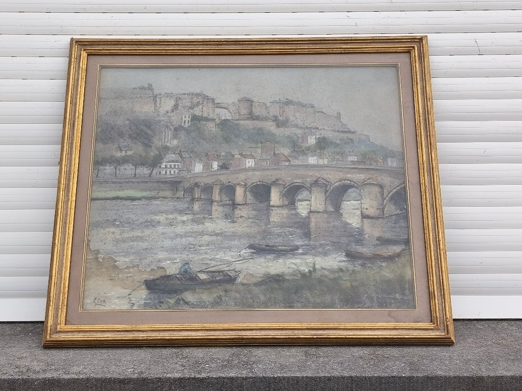 Pastel pont jambes a namur signe garstin cox, Antiek en Kunst, Ophalen of Verzenden, Pastel
