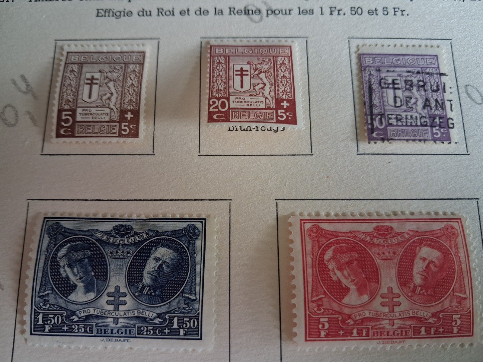 1926 timbres belges  Antituberculeux COB 240 à 244, Enlèvement ou Envoi, Oblitéré