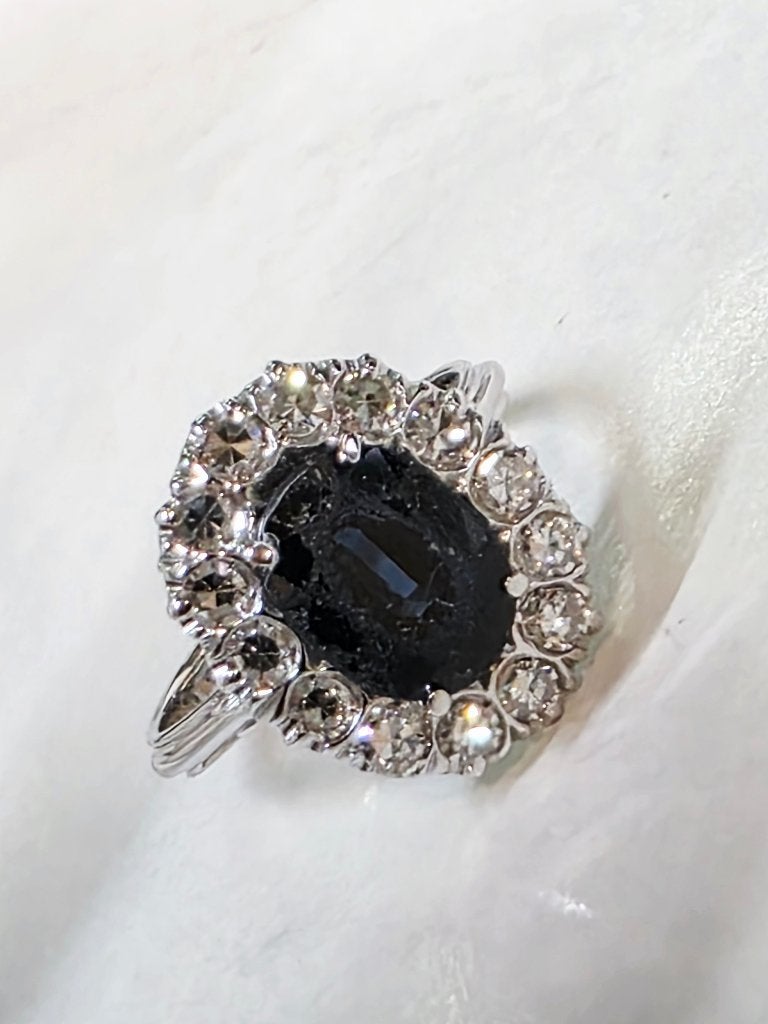 Ring margriet met saffier 2,31kt,diamanten 0,70kt,ca 1920, Bijoux, Sacs & Beauté, Bagues, Enlèvement ou Envoi, Or, Or, Utilisé