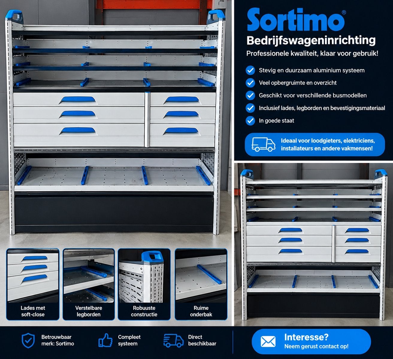 SORTIMO BEDRIJFSWAGENINRICHTING – 2 STUKS + GRATIS EXTRA SET, Enlèvement, Utilisé
